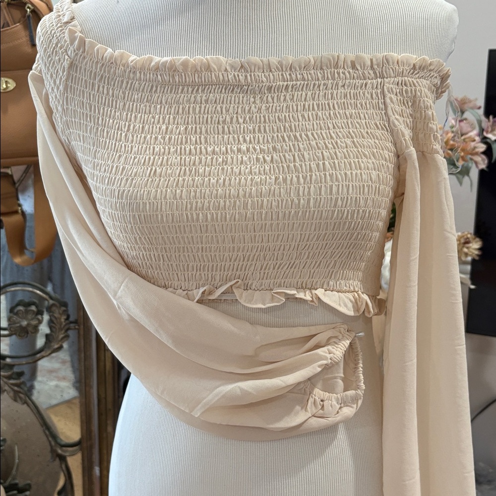 Windsor Off-Shoulder Smocked Top in Natural